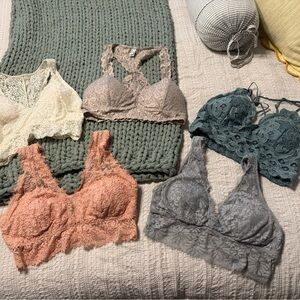 Elegant Lace Bralette Collection - Cream, Tan, Gray, Pink, Green